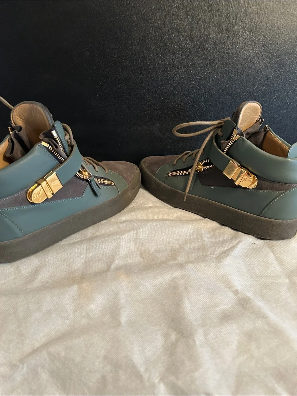 Giuseppe Zanotti Brown and Olive High-Top Sneakers with Gold Hardware